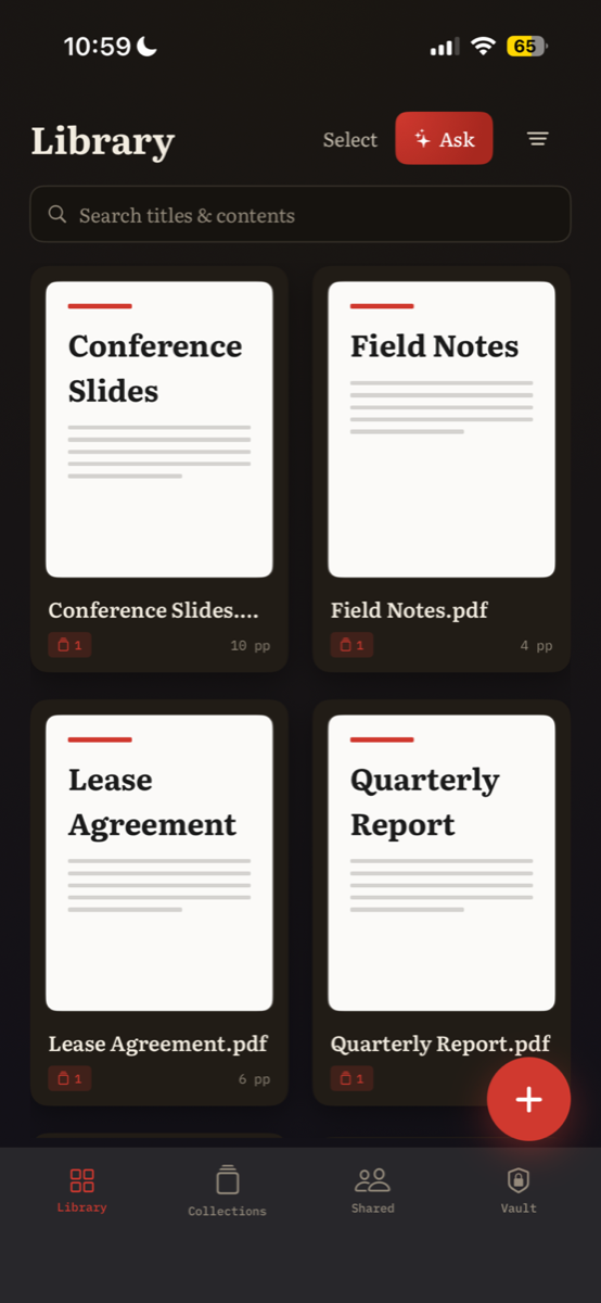 The Colophon library open on iPhone